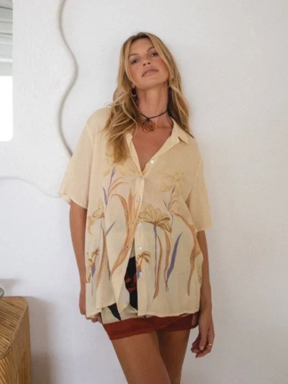 NWT Vrg Grl Cream Floral Button-Down Short-Sleeve Shirt